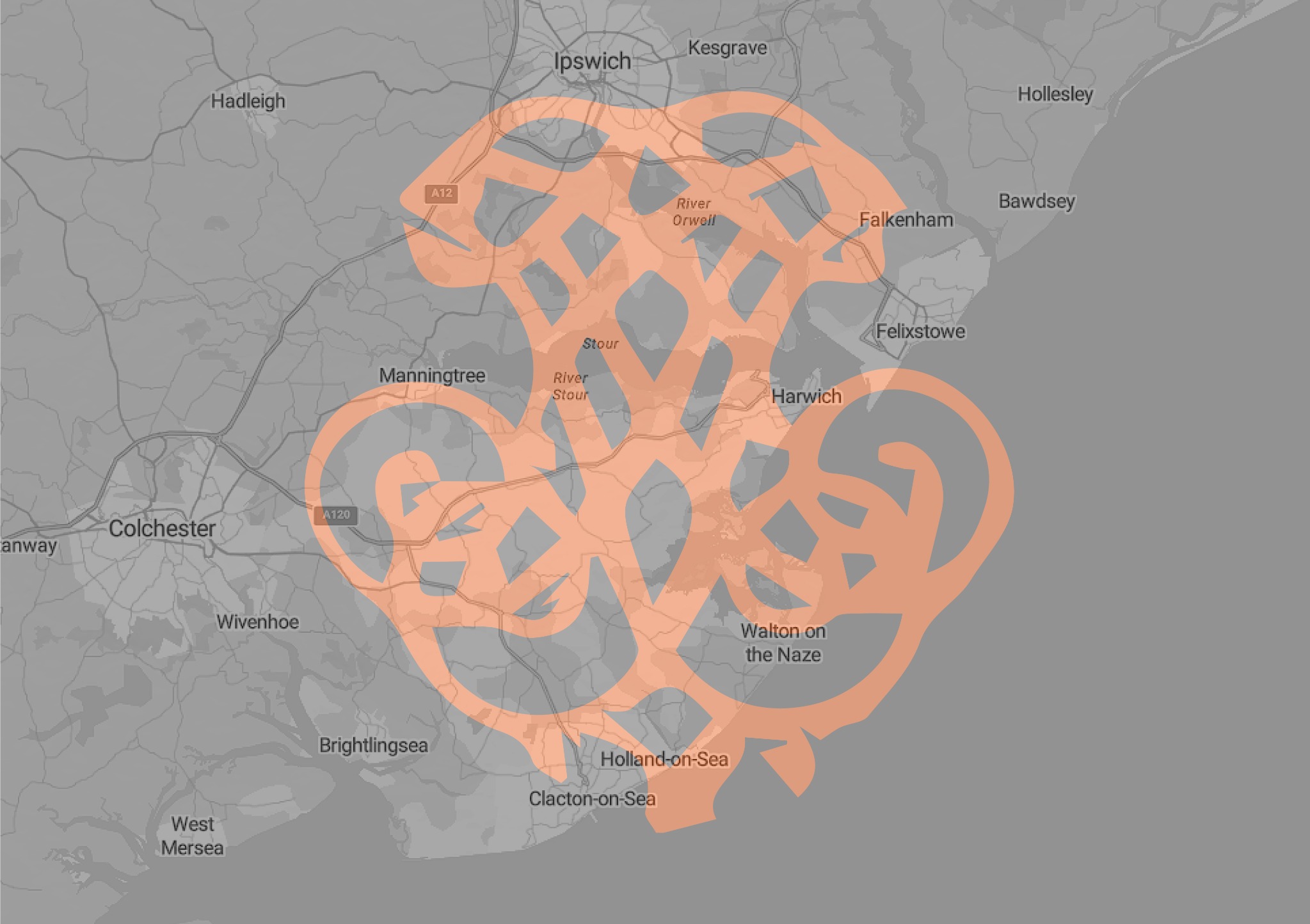 Brodley Locksmiths service area map covering Tendring and surrounding towns